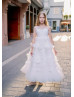 White Tulle Ruffled Fairytale Flower Girl Dress